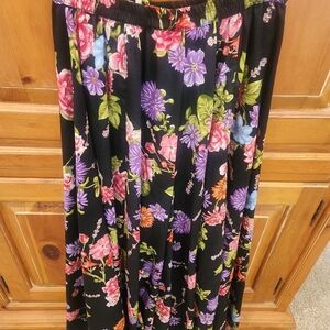 Vibrant Floral Black Midi Skirt